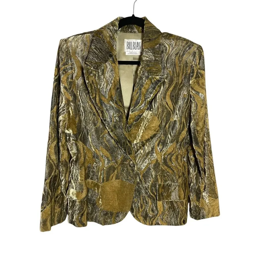 BILL BLASS 1997 Collection Handpainted Velvet Blazer Olive Green Jacket Designer - Picture 1 of 5